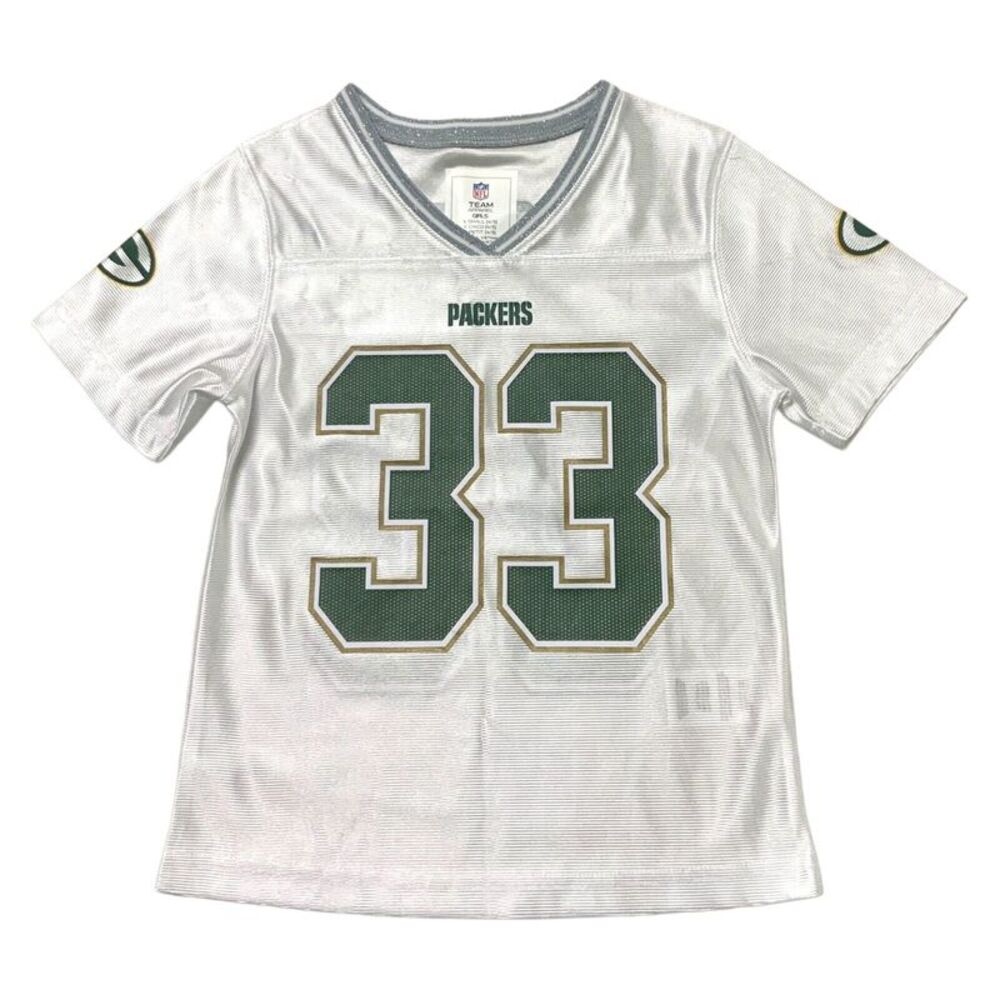 NFL Green Bay Packers #33 Aaron Jones Glitter Trim Girls Jersey, XS (4/5)